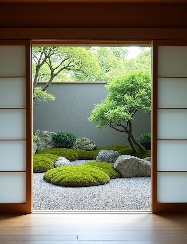 View of the tea garden from a guest room window.