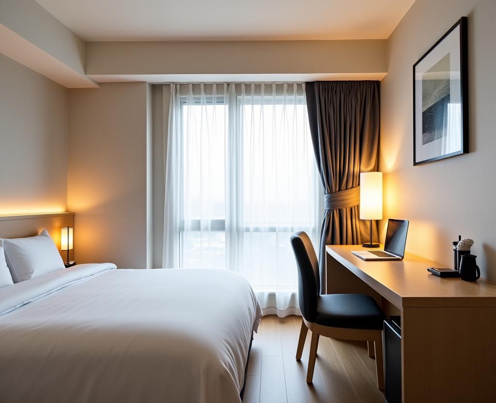A stylish and compact deluxe room with modern furnishings.